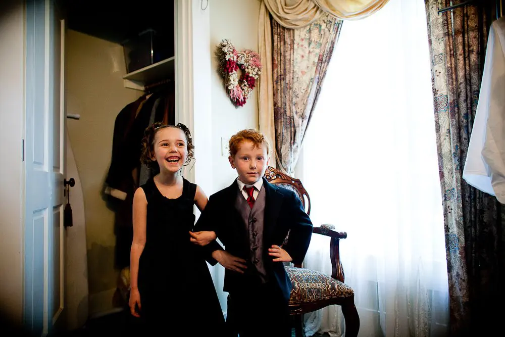 ring bearer and little girl funny shot of ring bearer and flower girl