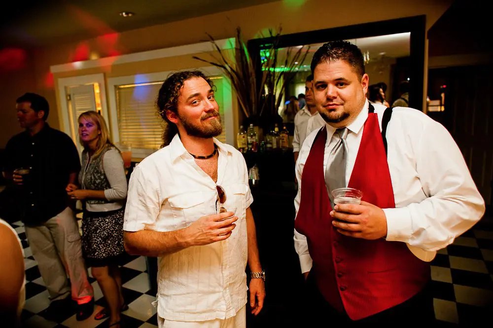 wedding guests drinking at the reception