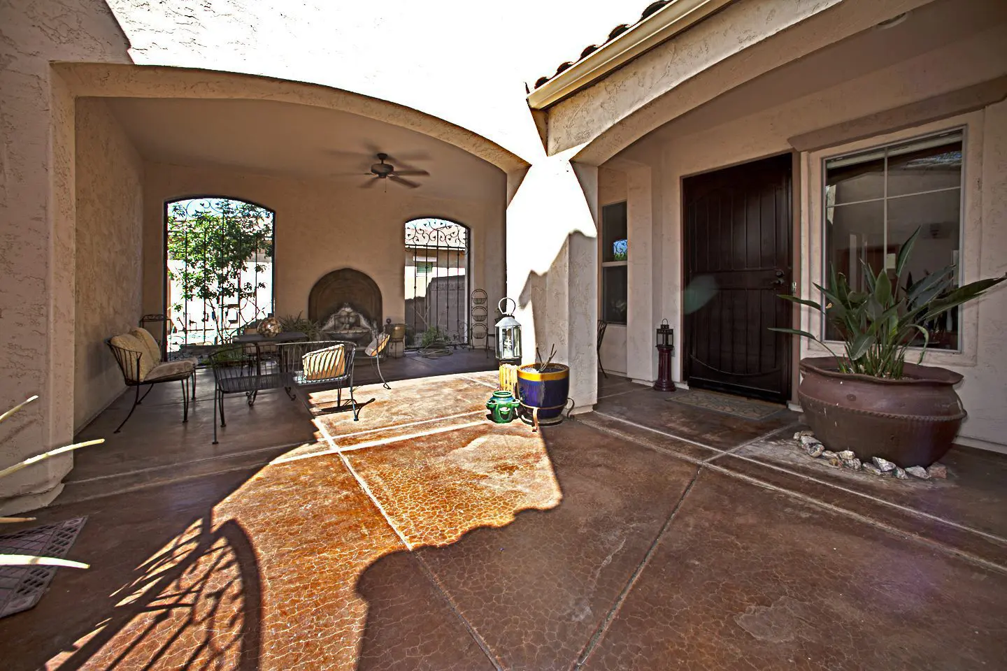 private patio at the front of the house