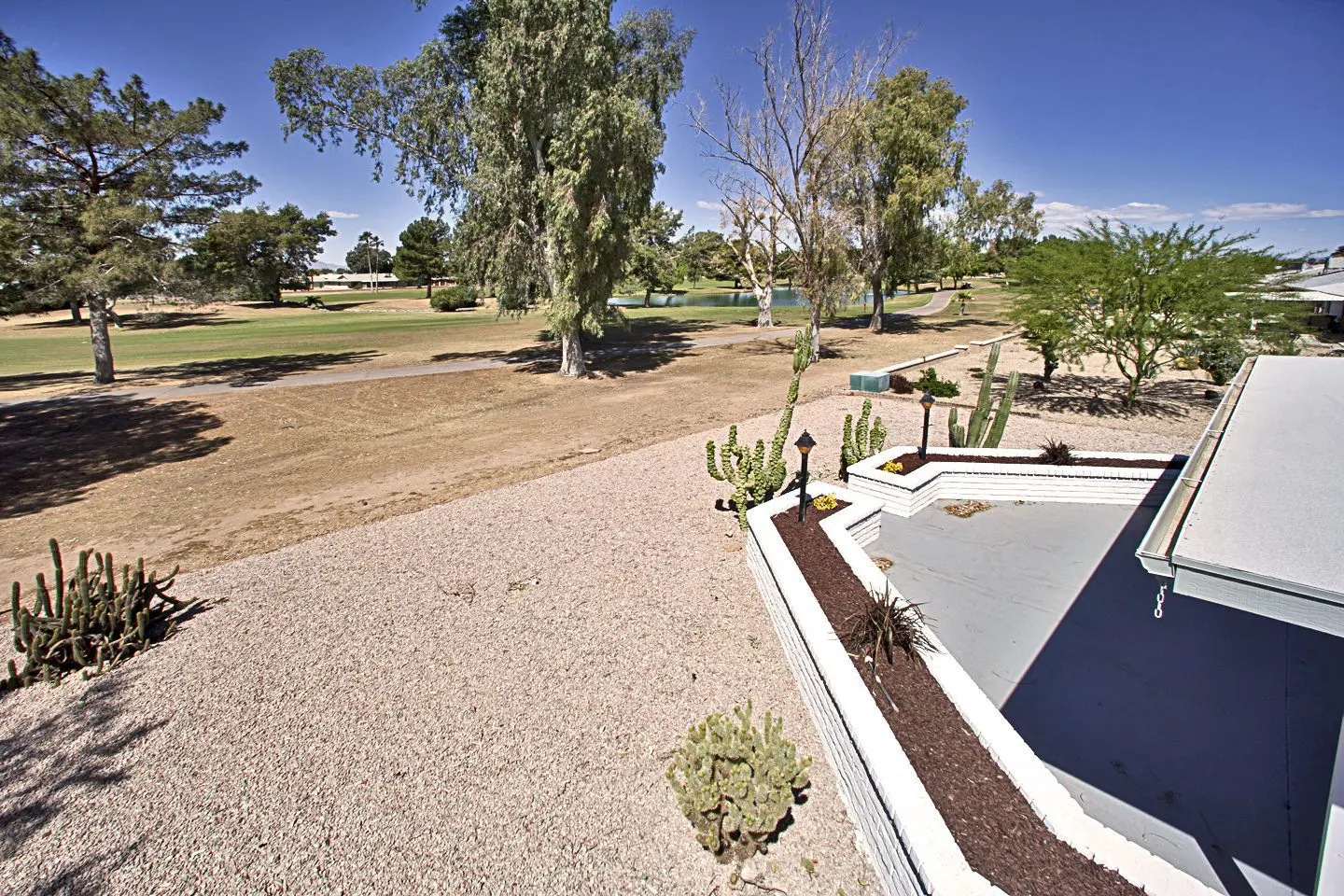 aerial view of backyard and golf course