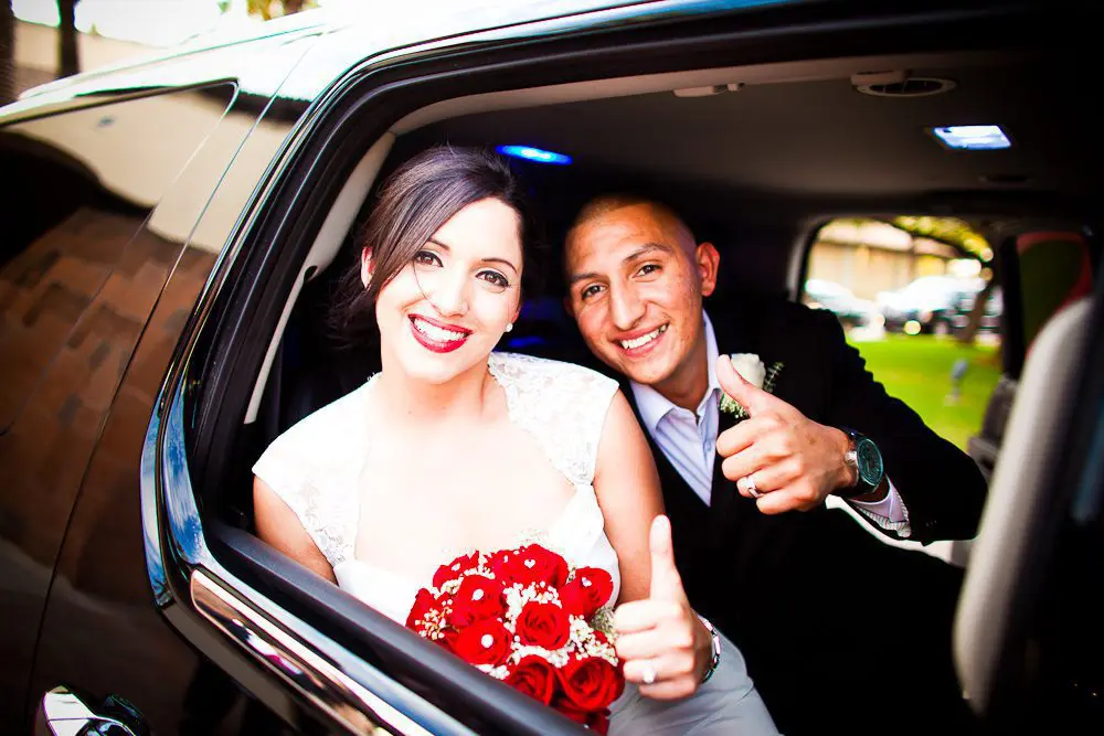 bride and groom leaving the wedding