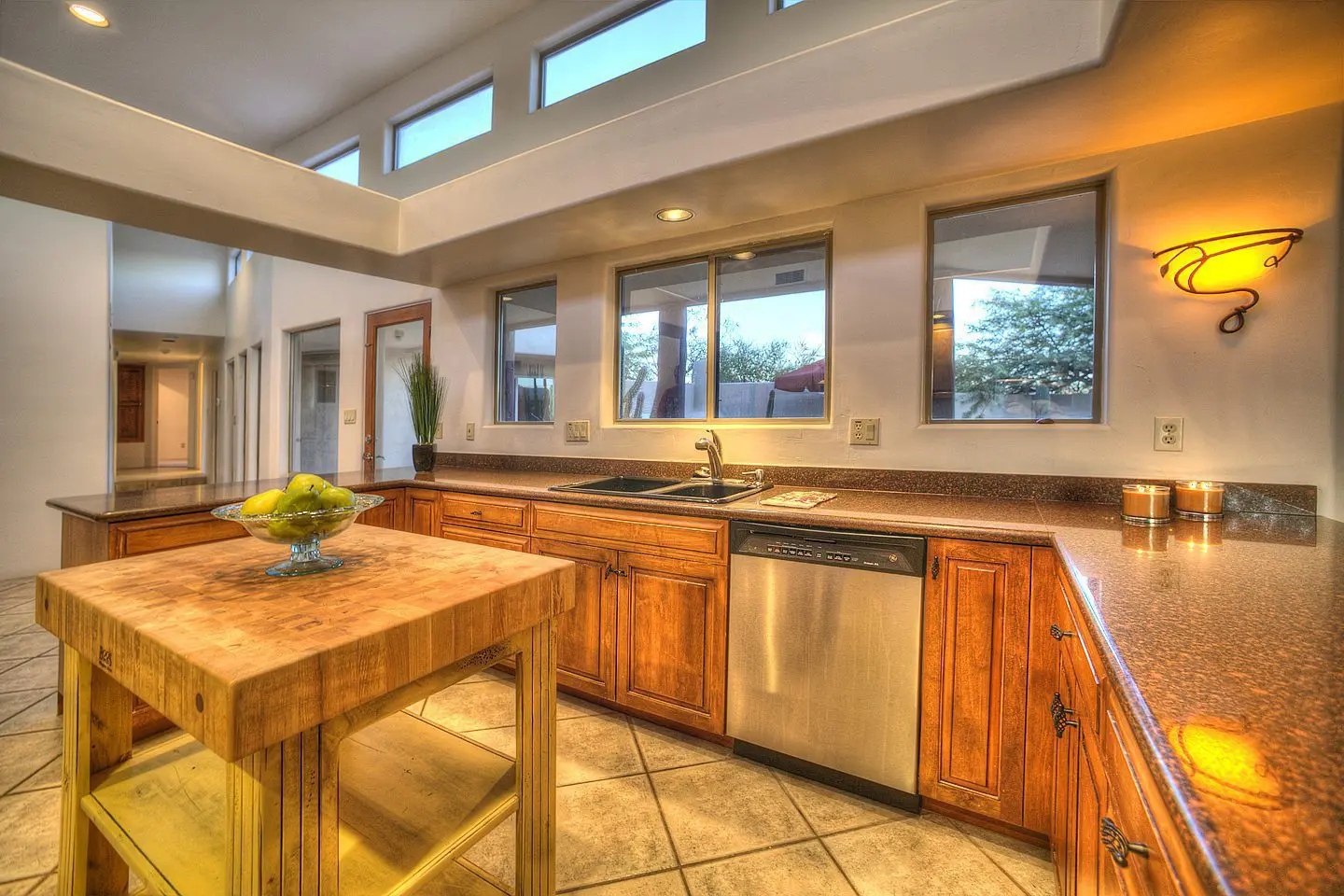 kitchen over looking pool