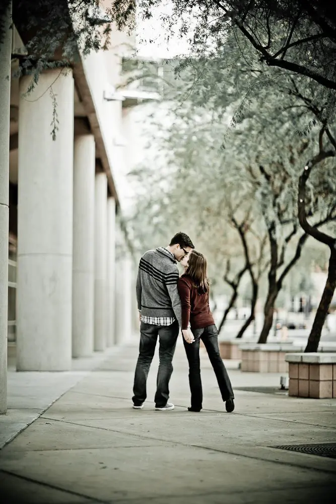 stopping for a kiss while walking