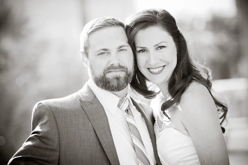 a black and white of the couple