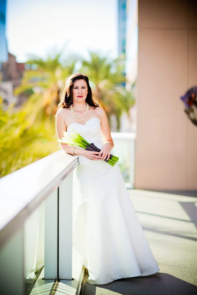 bride in cool look at full length