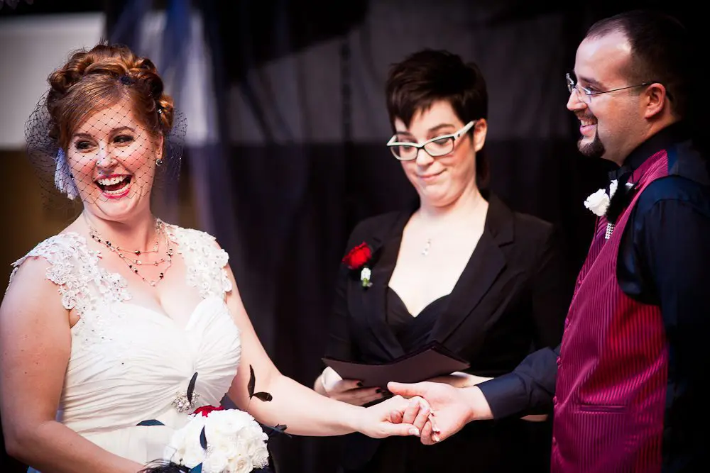 laughing during the wedding ceremony