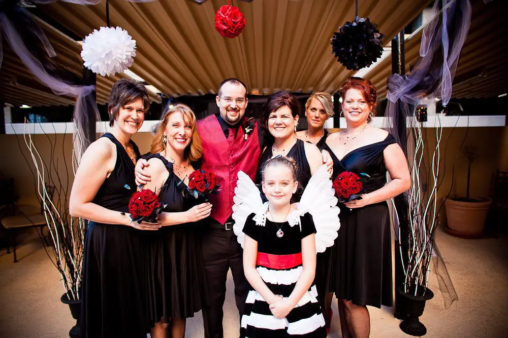 groom with the bridesmaids