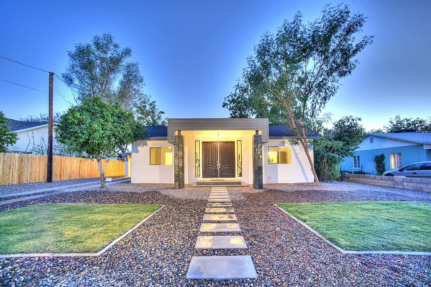 front yard at sunset