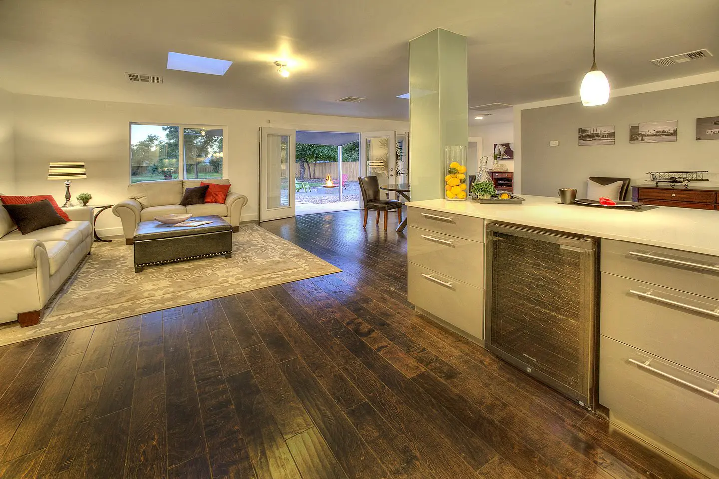 kitchen towards family room and backyard