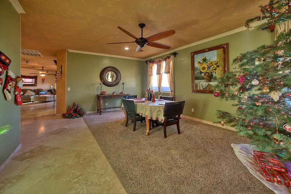 living room with sunset through window
