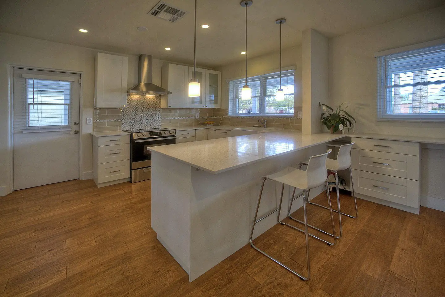 kitchen counter with stools