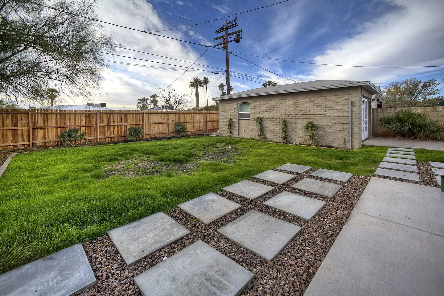 backyard with stone tiles