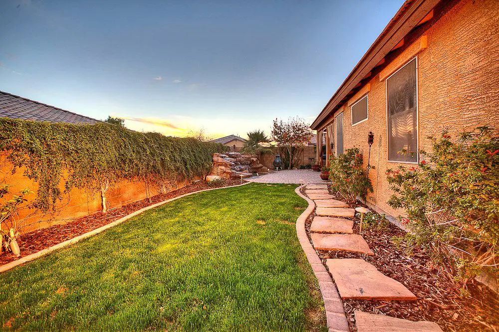 opposite view of the backyard at sunset