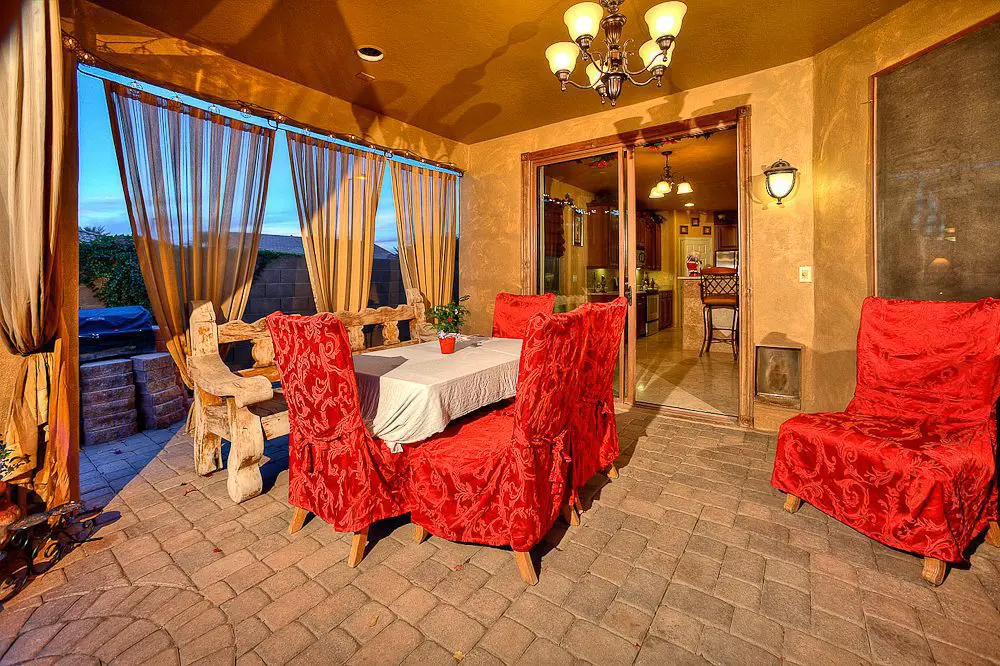 opposite view of the back patio at night