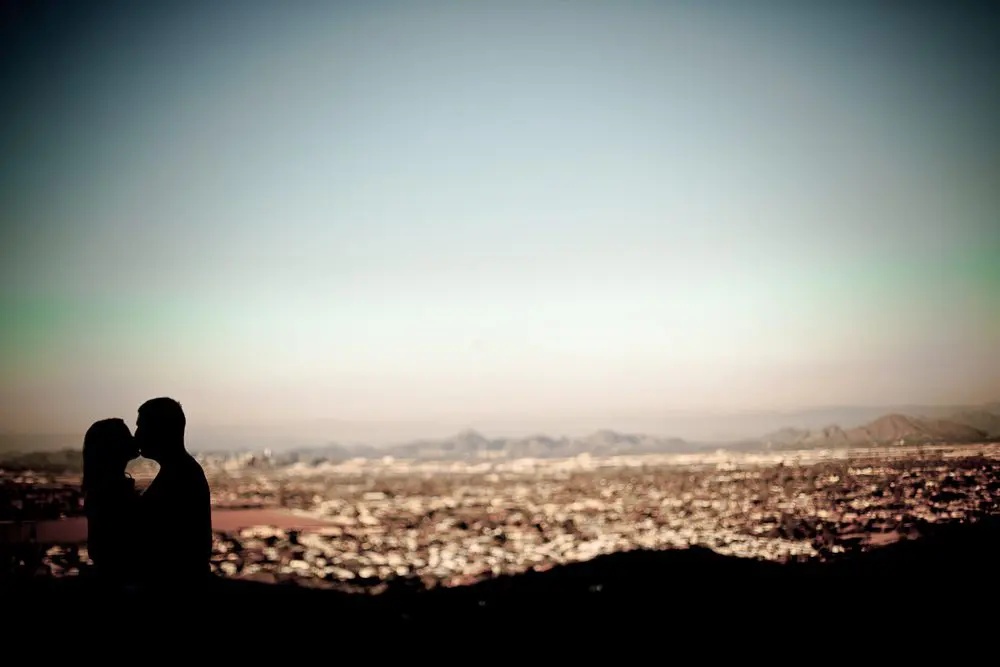 engagement photos with a view of downtown phoenix