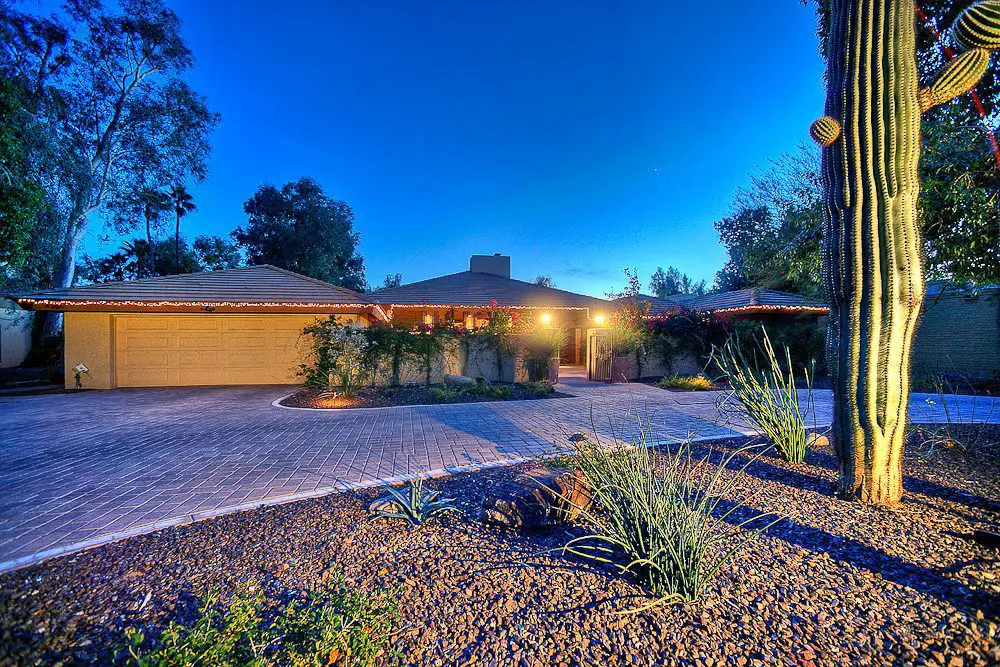 Night shot of the front yard