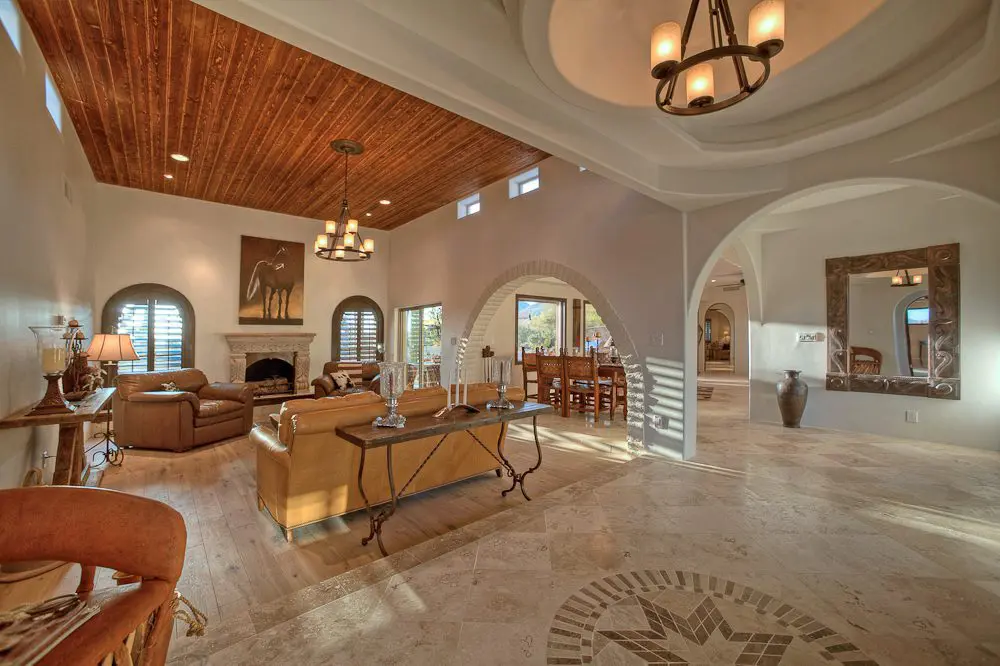 living room with arches