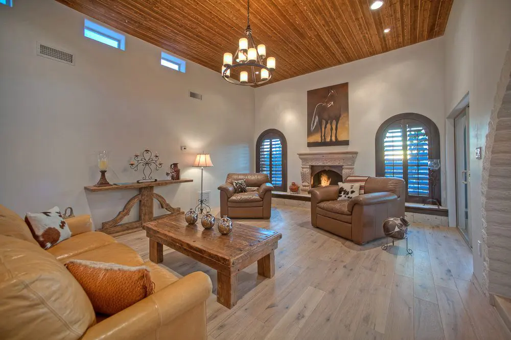 living room with fire going