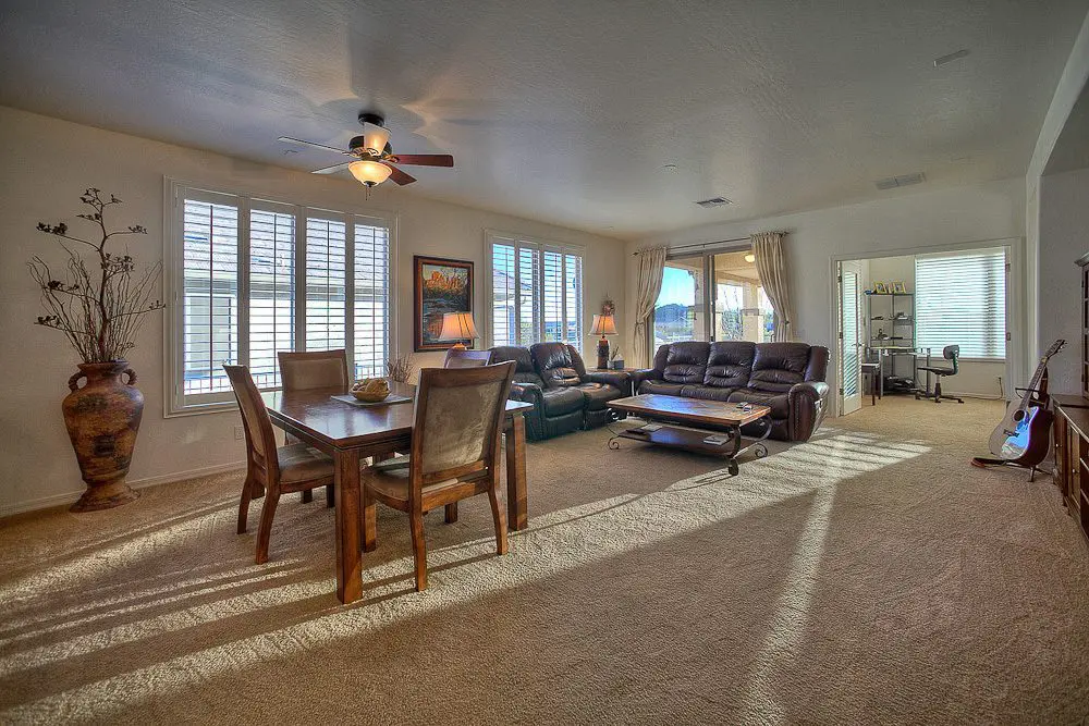 the living room and dining area