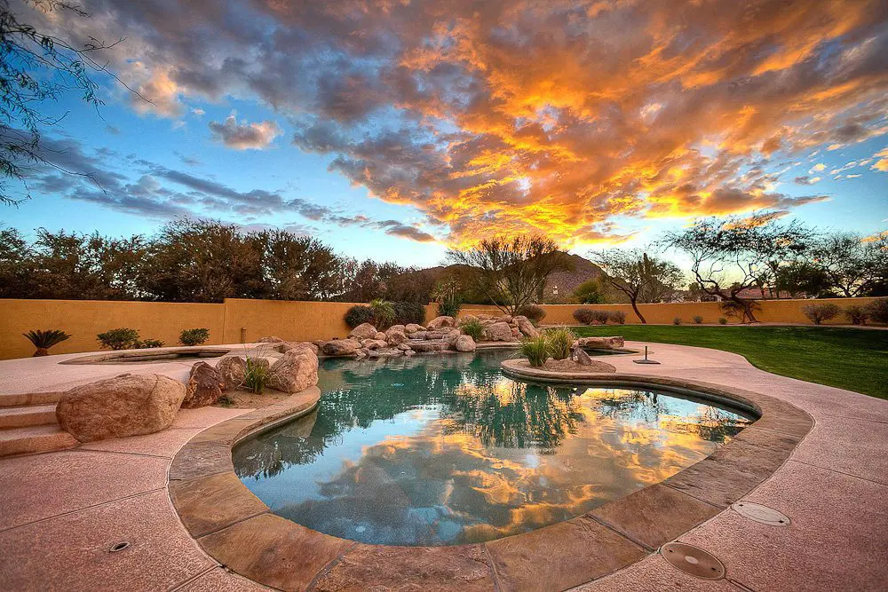 the pool at sunset