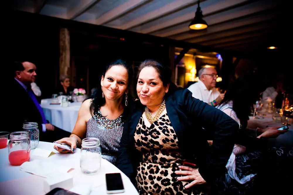 the wedding guests being silly