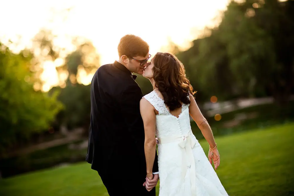 kissing at sunset