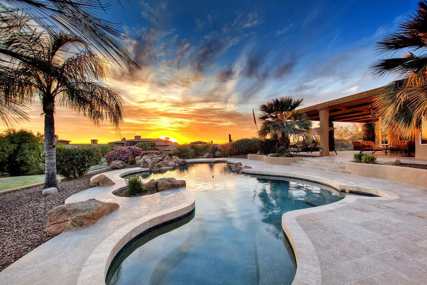 pool at sunset