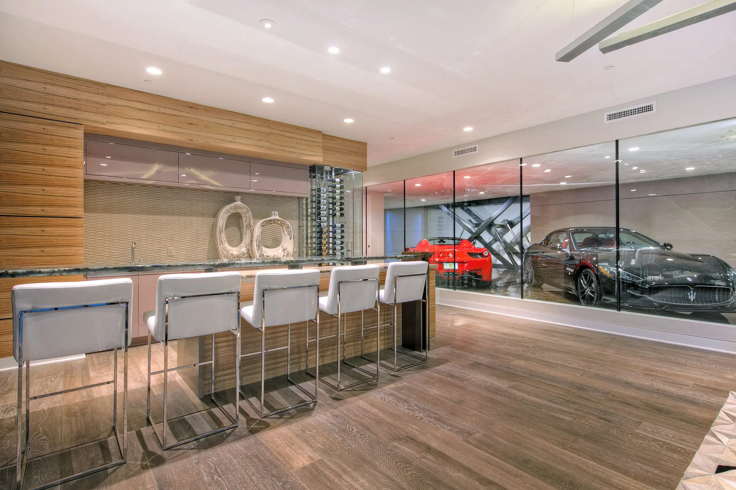 bar with view of cars