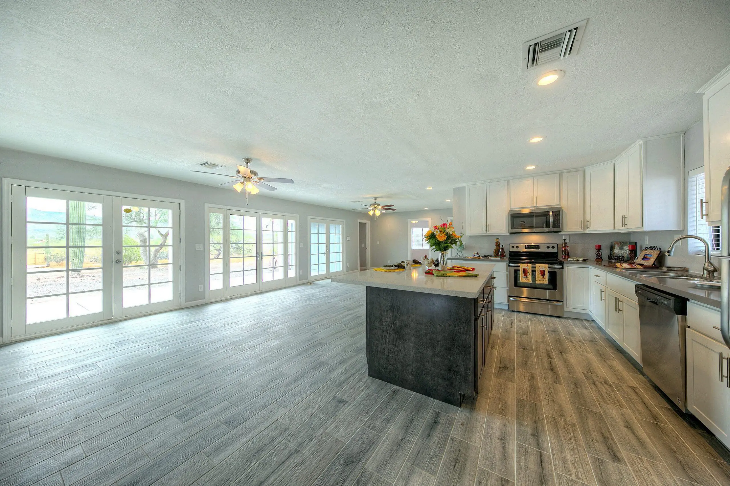 kitchen and living room