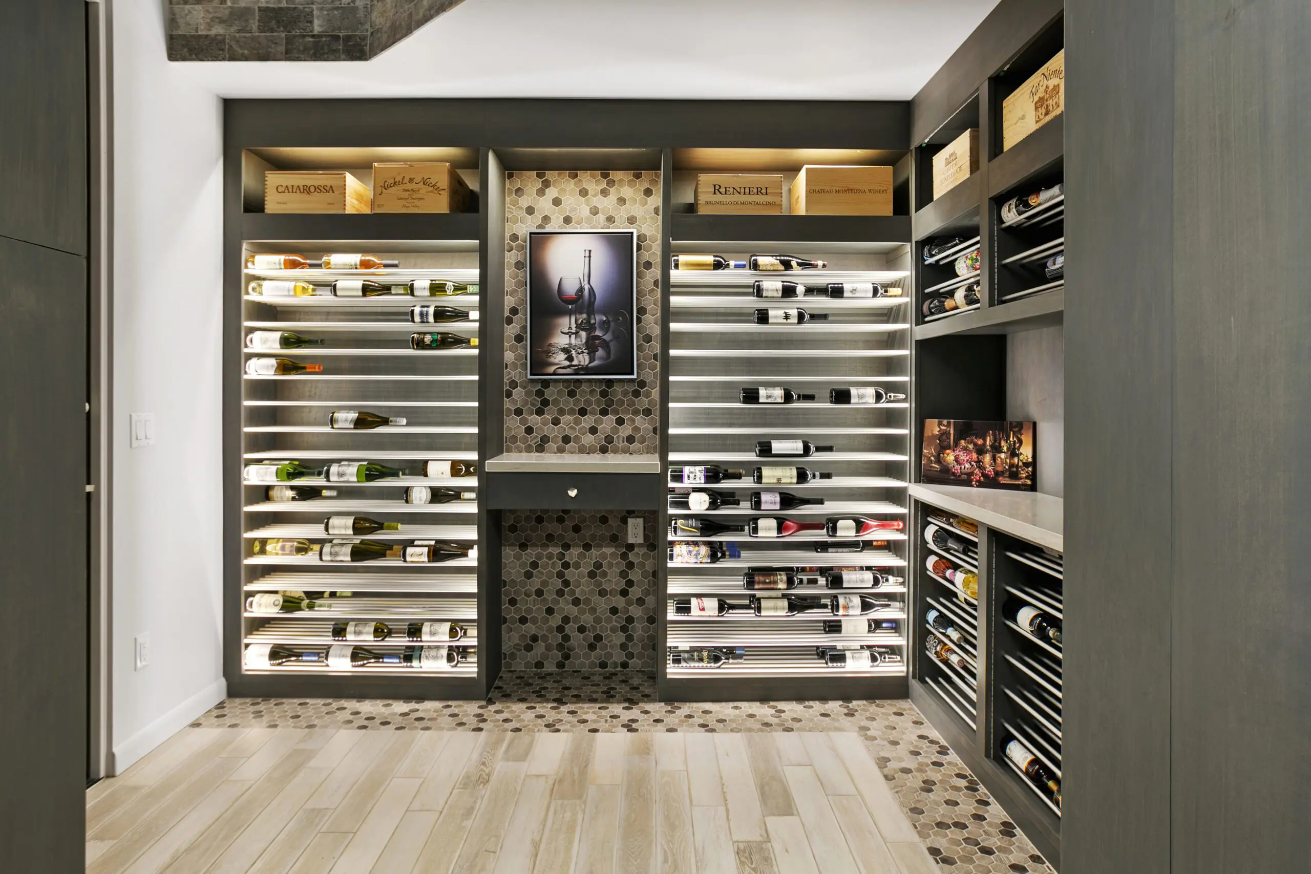Custom wine rack detail in Chaparral Pines luxury home, Payson Arizona