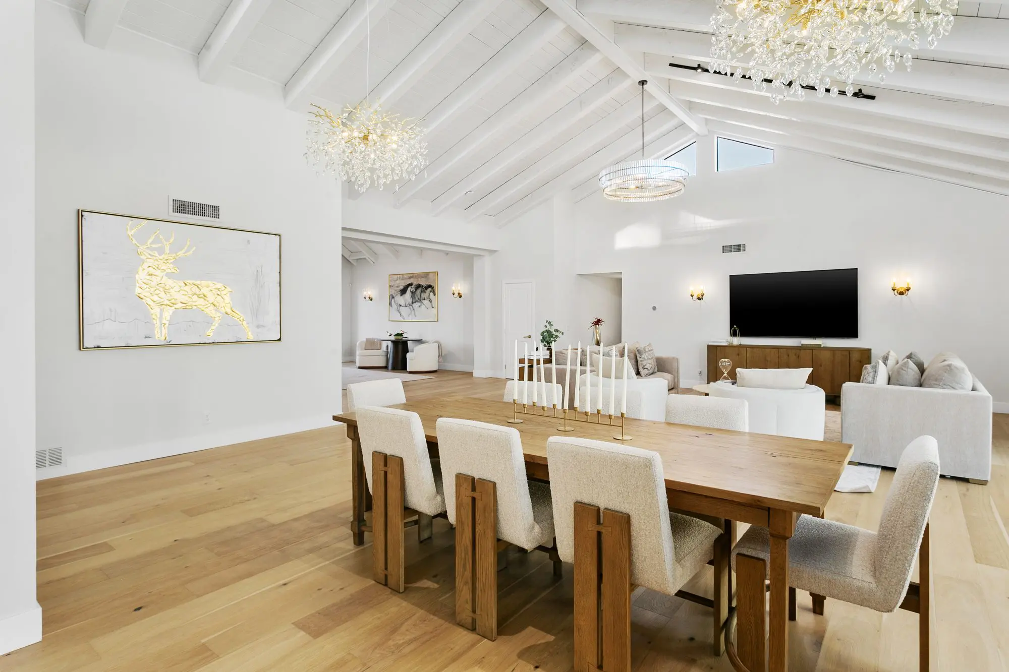 Dining room with chandelier and wood table, Scottsdale interior photography
