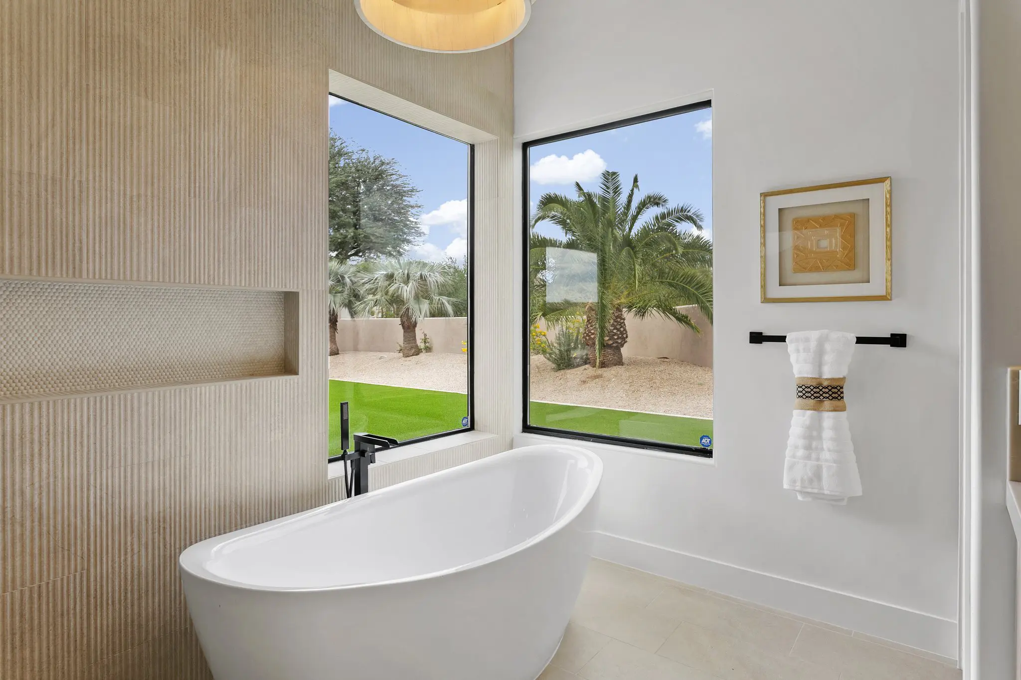 Freestanding soaking tub with windows to the palms, Scottsdale real estate photography