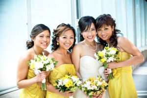 the bride with her bridesmaids during formals