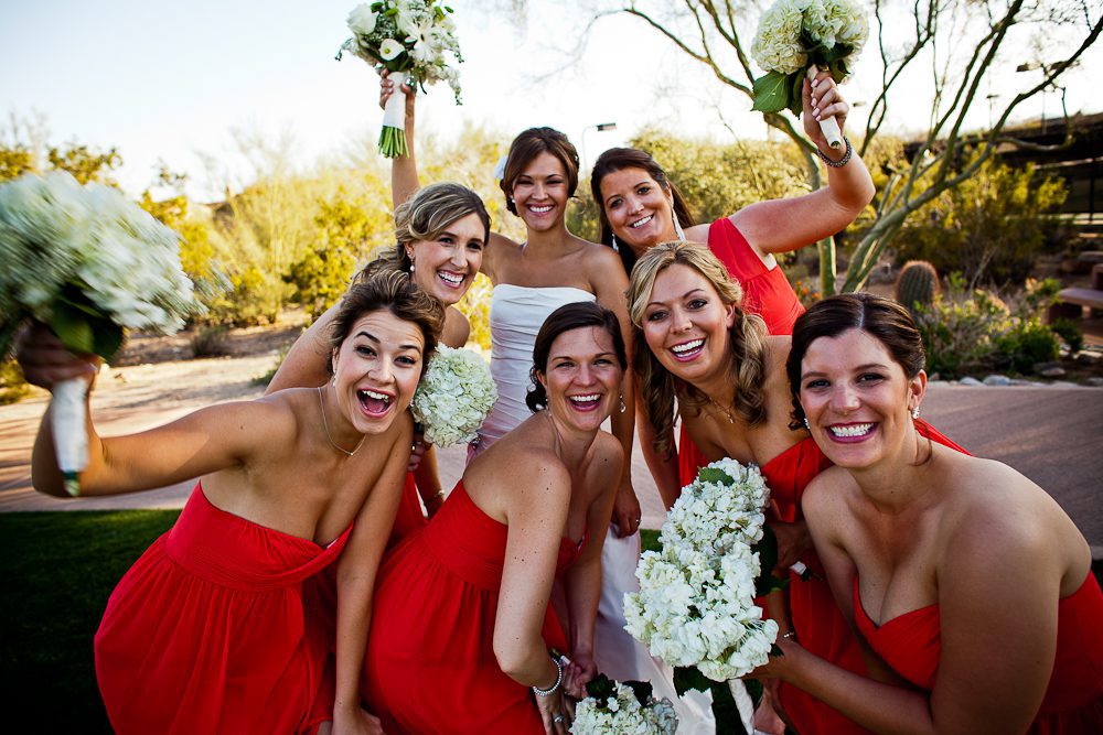 fun picture of the bride and bridesmaids