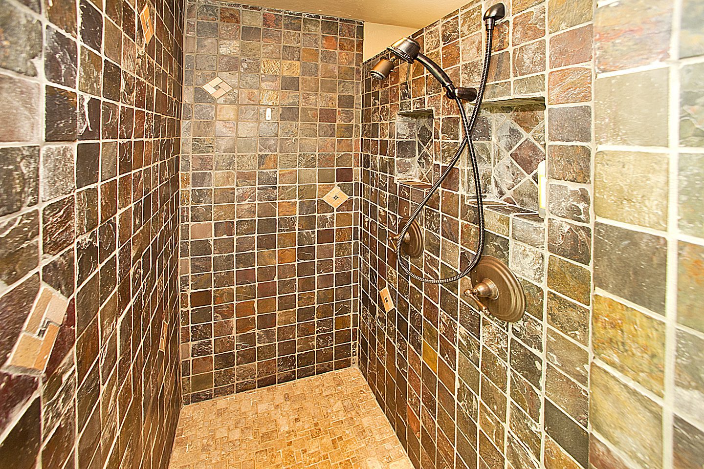 lovely tile with 2 shower heads