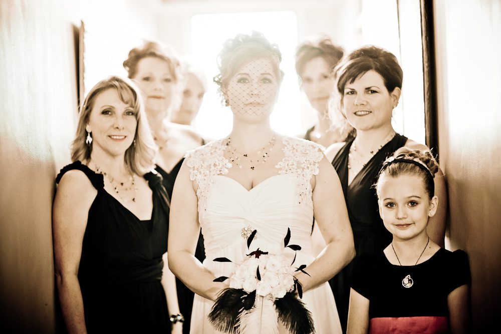 modern portrait of the bride and bridesmaids