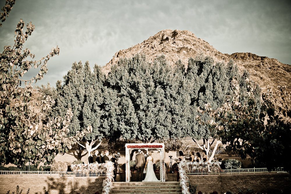 the ceremony with Phoenix Mountain preserve in the background