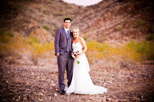 portrait of the bride and groom in the desert