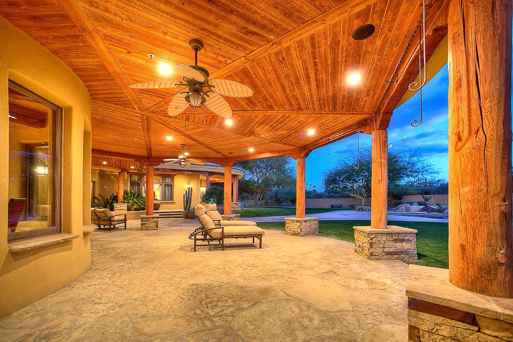 wood ceilings in the back patio