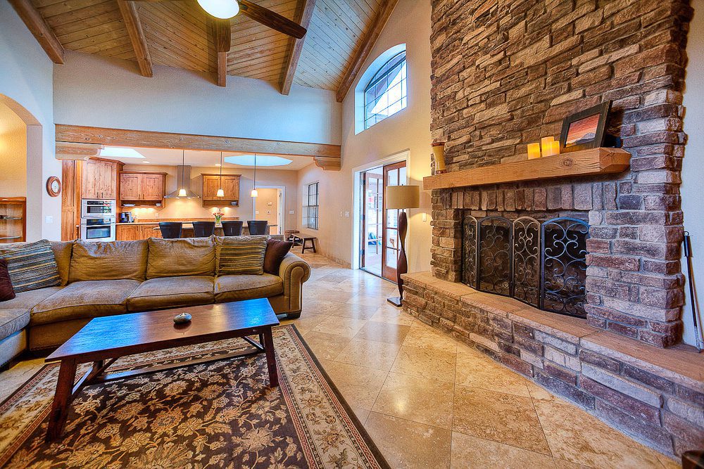 family room with close up of the fireplace