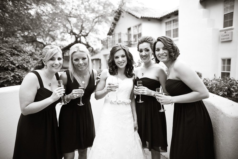 the bridal party having a toast