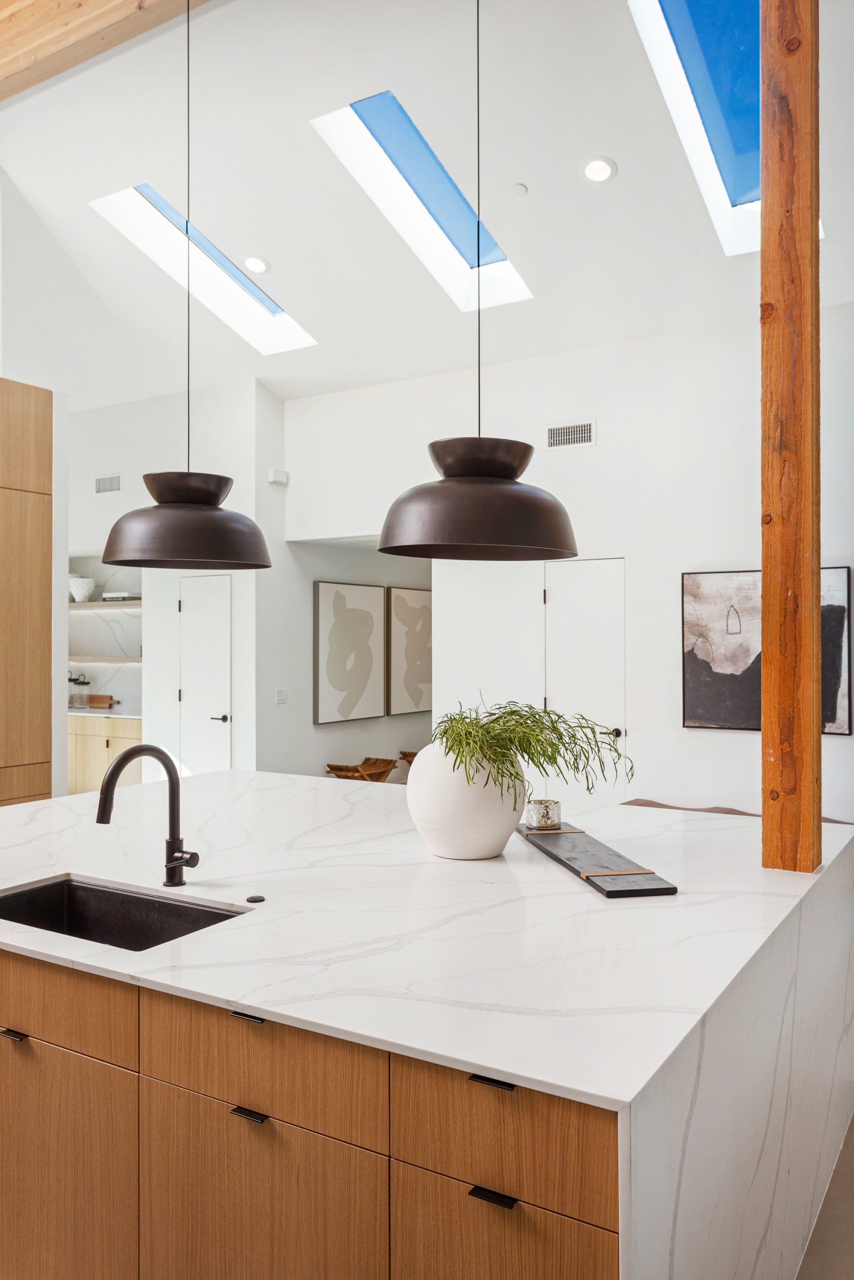 vertical shot of kitchen and skylights